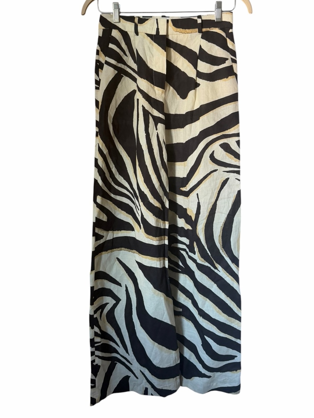 Mango Black Cream Zebra Print Wide Leg Linen Cotton Flowy Pants High Waisted